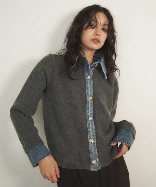 zoeearl sama♡ニット 2色展開　グレー　ブラック Shelly island（シェリーアイランド） ニット セーター デニム切り替え