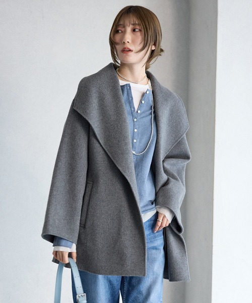 BABYLONE（バビロン） ピーコート pコート ベルト付きリバーショート