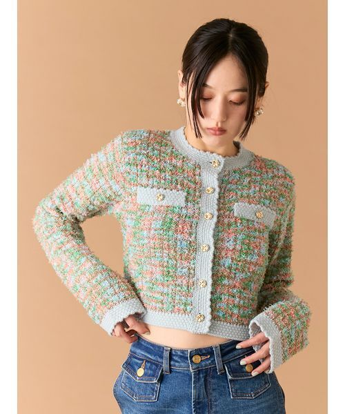 WATA LILY BROWN ツイードニットカーディガン LILY BROWN（リリーブラウン） カーディガン ツイードニット