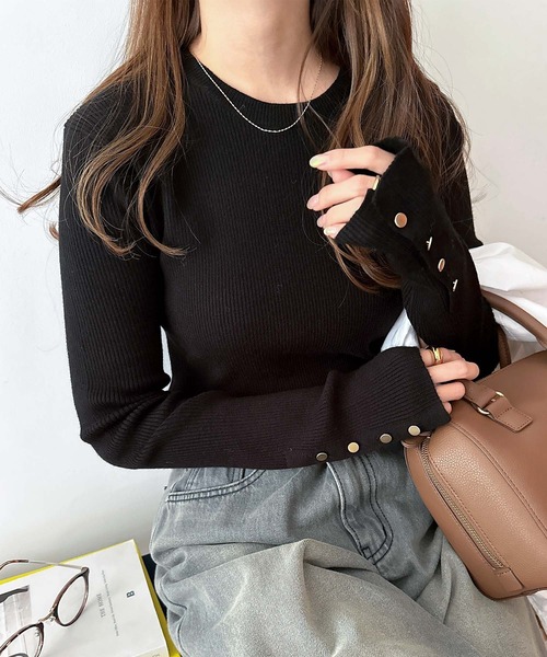 「andme」 「alma design」長袖ニット L ブラック レディース_画像2