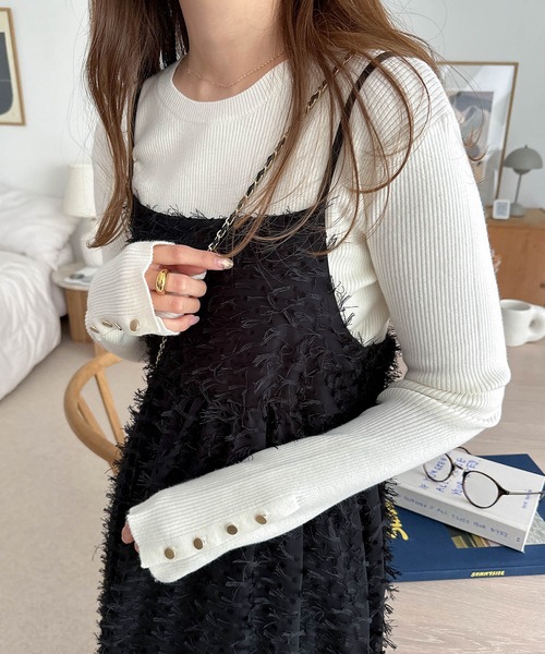 「andme」 「alma design」長袖ニット L ブラック レディース_画像3