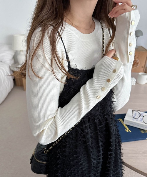 「andme」 「alma design」長袖ニット L ブラック レディース_画像4