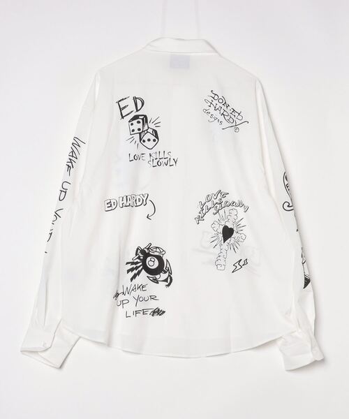 「Ed Hardy」 長袖シャツ L ホワイト メンズ_画像2