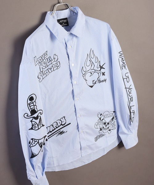「Ed Hardy」 長袖シャツ L ホワイト メンズ_画像6