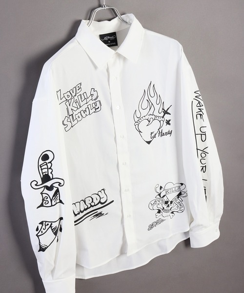 「Ed Hardy」 長袖シャツ L ホワイト メンズ_画像9