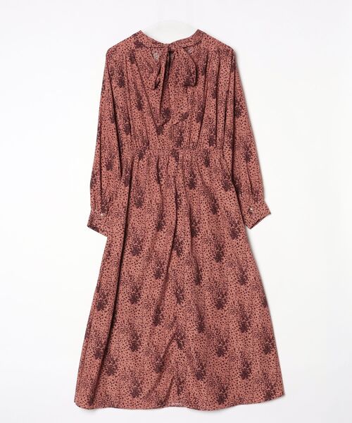 handmadeワンピース長袖YUWA花柄freeボルドーブラウン handmadeワンピース長袖YUWA花柄freeボルドーブラウン