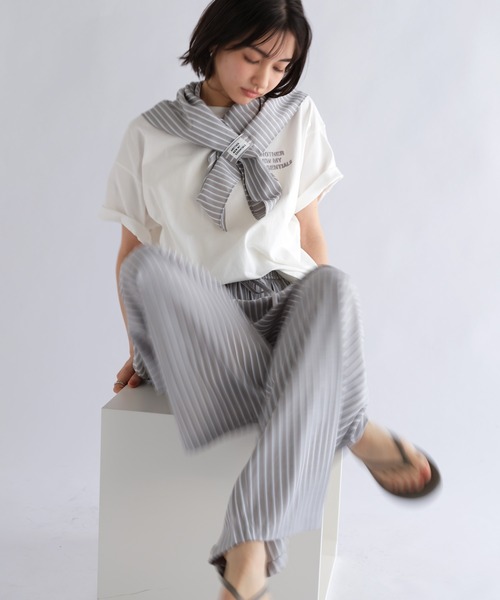 ANME ワイドパンツ パンツ レーヨンストライプイージーワイドパンツ 