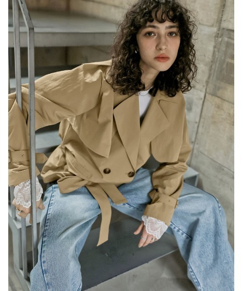 【リエディ】2Wayトレンチコート S ベージュ ダブルブレストジャケット Re:EDIT（リエディ） トレンチコート コート 「2026S/S COLLECTION