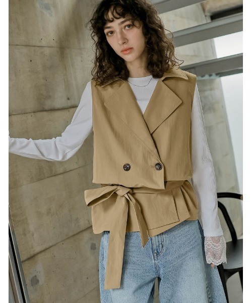 【リエディ】2Wayトレンチコート S ベージュ ダブルブレストジャケット Re:EDIT（リエディ） トレンチコート コート 「2026S/S COLLECTION