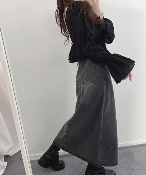 「me+em select」 デニムスカート LARGE ライトブルー レディース_画像3