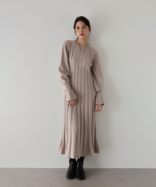 「J by blue」 ニットワンピース MEDIUM ベージュ レディース_画像2