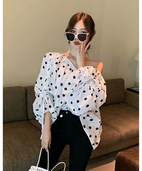 inst.ALL ブラウス シャツ ドット柄オフショルブラウス レディース