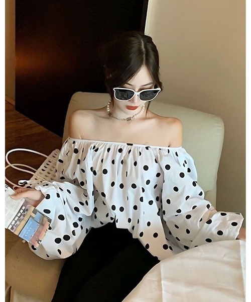 inst.ALL ブラウス シャツ ドット柄オフショルブラウス レディース