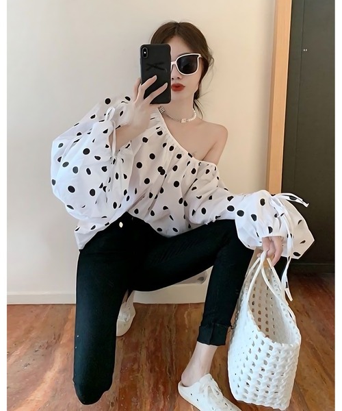 inst.ALL ブラウス シャツ ドット柄オフショルブラウス レディース