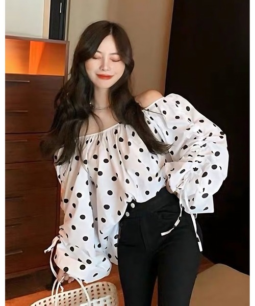 inst.ALL ブラウス シャツ ドット柄オフショルブラウス レディース