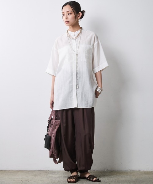 美品✨大きいサイズ✨マレーラ　ゆったり　リネンシャツ　チュニック　42 CHIC STYLE（シックスタイル） リネンシャツ ブラウス シャツ 夏 半袖