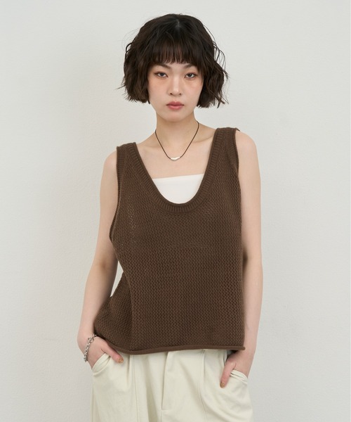 NUJOH ベスト ジレ Mesh Knit Sleeveless Vest / メッシュニット