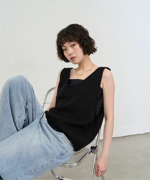 NUJOH ベスト ジレ Mesh Knit Sleeveless Vest / メッシュニット