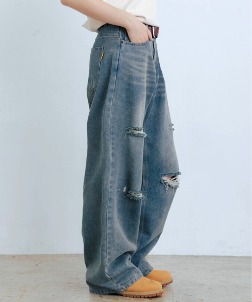 Zooodle ワイドパンツ ジーンズ Damaged wide denim pants - ダメージ