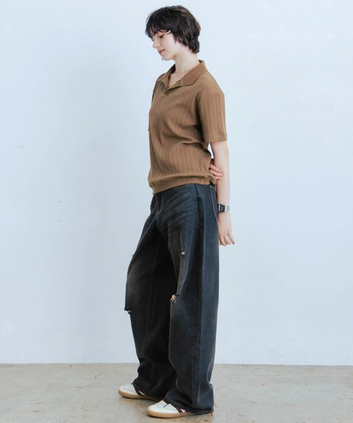 Zooodle ワイドパンツ ジーンズ Damaged wide denim pants - ダメージ