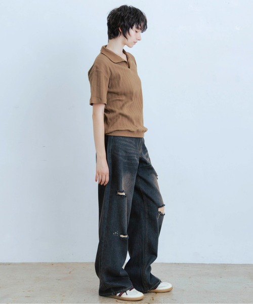 Zooodle ワイドパンツ ジーンズ Damaged wide denim pants - ダメージ