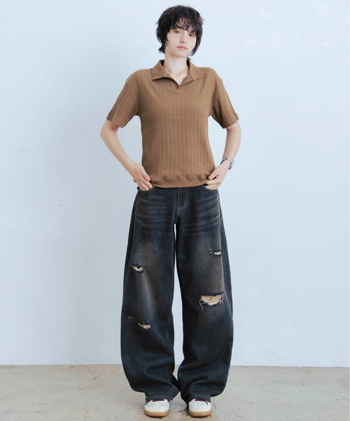 Zooodle ワイドパンツ ジーンズ Damaged wide denim pants - ダメージ