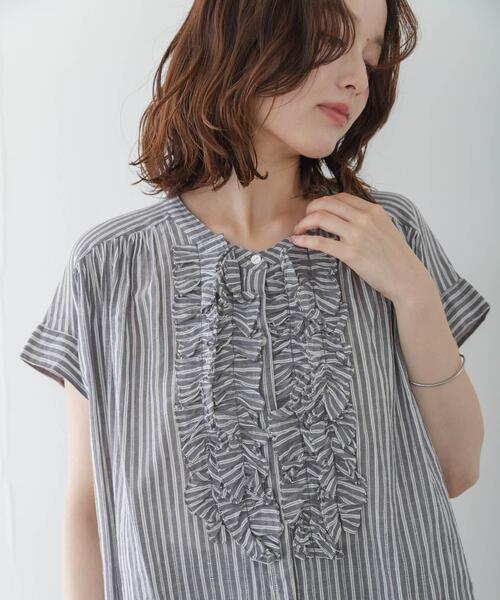 URBAN RESEARCH Sonny Label ブラウス シャツ ドビーストライプフリル