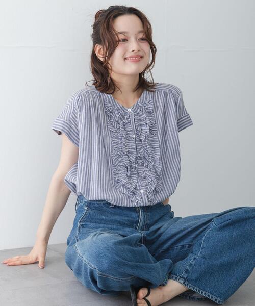 URBAN RESEARCH Sonny Label ブラウス シャツ ドビーストライプフリル