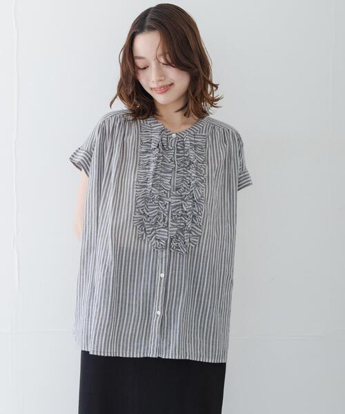 URBAN RESEARCH Sonny Label ブラウス シャツ ドビーストライプフリル
