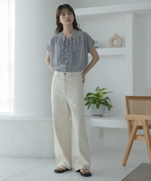 URBAN RESEARCH Sonny Label ブラウス シャツ ドビーストライプフリル