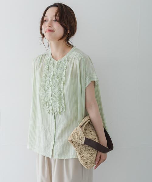 URBAN RESEARCH Sonny Label ブラウス シャツ ドビーストライプフリル