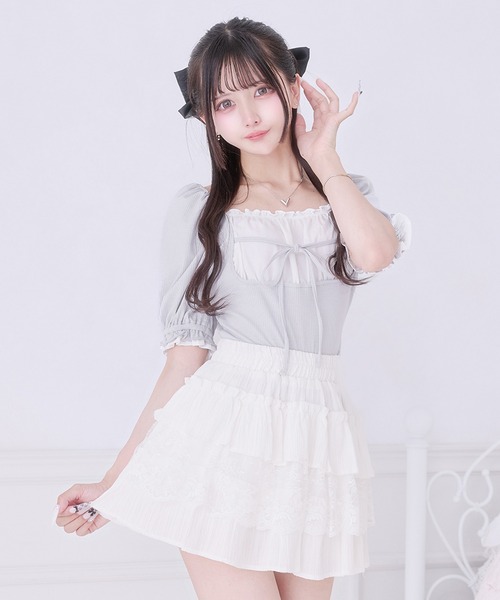 Pal elfy tシャツ 半袖 エプロンデザインリボントップス レディース 