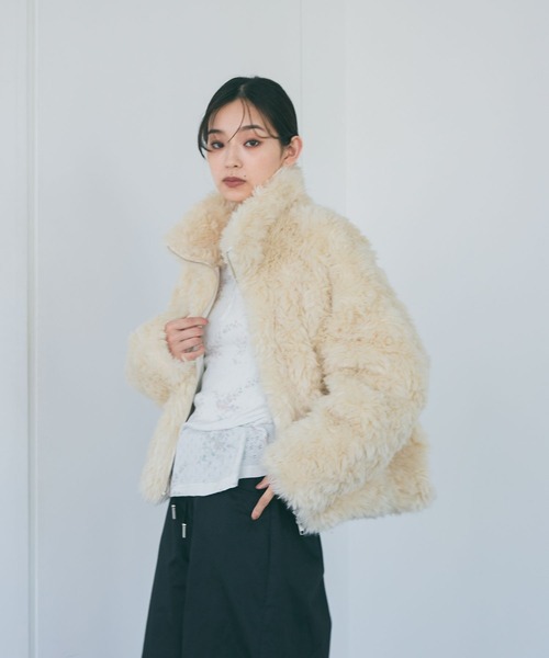 ✨️極美品✨️JEANASIS MIXカラーファーブルゾン ホワイト系 ジーナシス JEANASIS（ジーナシス） ブルゾン アウター MIXボアファーブルゾン
