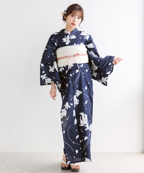 和歌山染工日本染め dita 浴衣 花柄 人気 はんなり花重ね Dita 浴衣 1人で着られる浴衣5点セット 和歌山染工日本染め