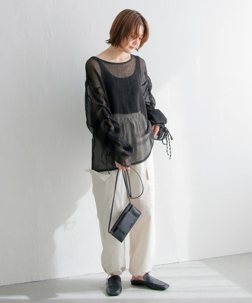 ブラウス シャツ シアースリーブ ブラウス レディース N.Natural Beauty Basic ブラウス シャツ シアーフレアスリーブ