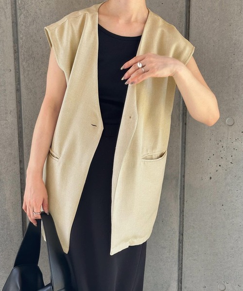 MACHATT ベージュ　ジレ 雑誌掲載】【セットアップ対応/着回し抜群】リネンライクコンビ