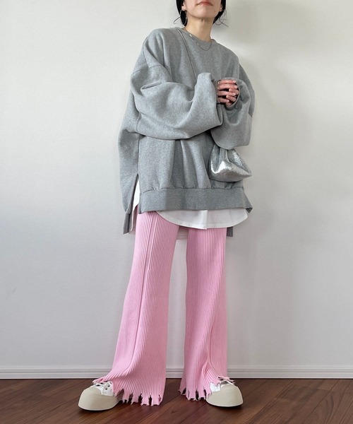 Katie ニットピンクフレアパンツ 完売品 ENLIKE（エンリケ）の「ダメージ加工ニットフレアパンツ（その他パンツ