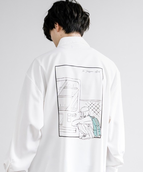 シャツ 長袖 ルーズ モードデザインルーズシャツ ホワイト 長袖プリーツシャツ メンズ ルーズシルエット 総柄シャツ
