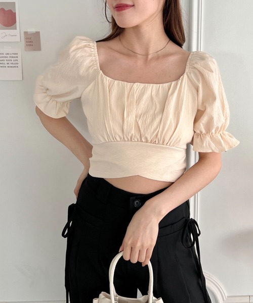 ブラウス シャツ バックリボンスクエアネックライントップス レディース Loueme ブラウス シャツ バックリボンスクエアネックブラウス