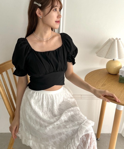 ブラウス シャツ バックリボンスクエアネックライントップス レディース Loueme ブラウス シャツ バックリボンスクエアネックブラウス