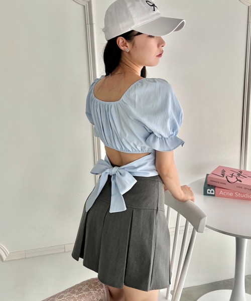 Loueme ブラウス シャツ バックリボンスクエアネックブラウス