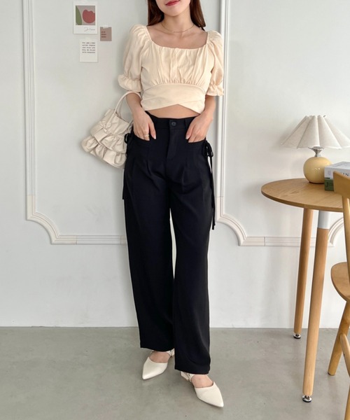 ブラウス シャツ バックリボンスクエアネックライントップス レディース Loueme ブラウス シャツ バックリボンスクエアネックブラウス