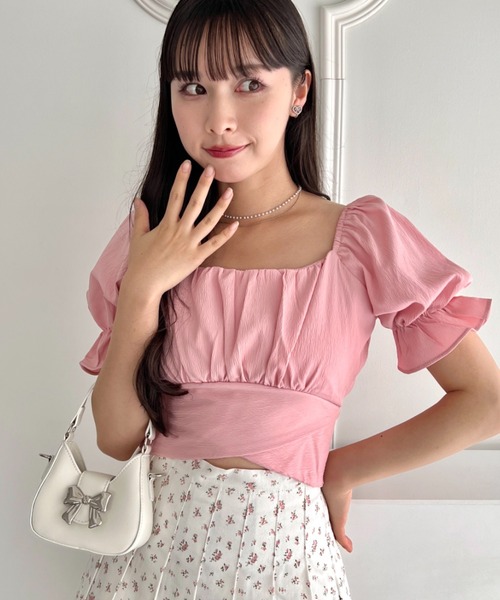 ブラウス シャツ バックリボンスクエアネックライントップス レディース Loueme ブラウス シャツ バックリボンスクエアネックブラウス