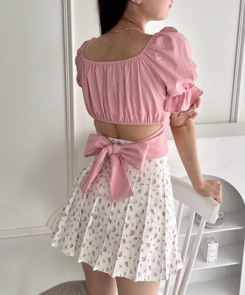 Loueme ブラウス シャツ バックリボンスクエアネックブラウス