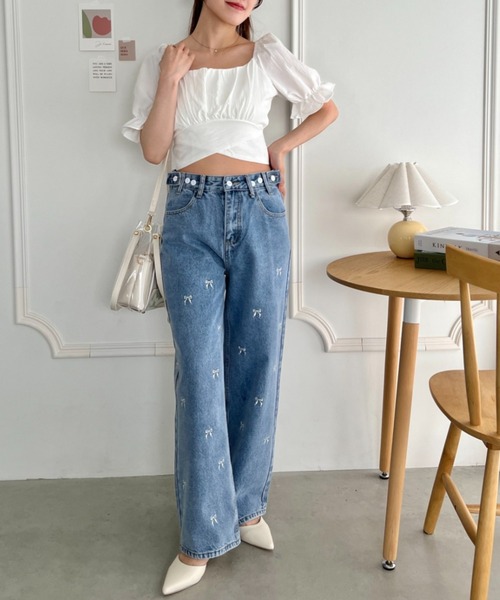 ブラウス シャツ バックリボンスクエアネックライントップス レディース Loueme ブラウス シャツ バックリボンスクエアネックブラウス