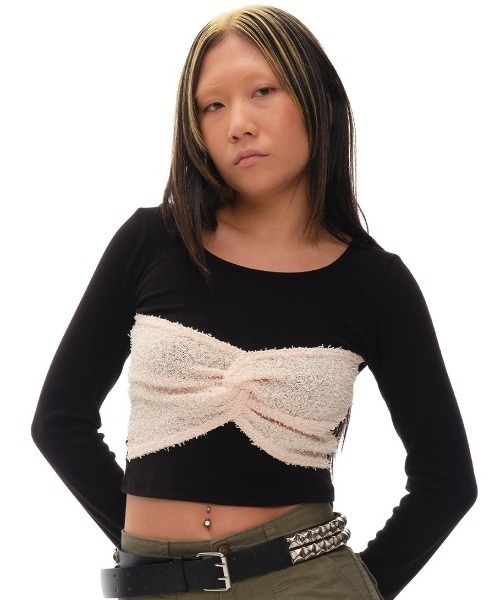 tシャツ A'GEM/9 × .kom 「youthbath/ユースバス」 RIBBON LONG SLEEVE/リボン長袖カットソー レディース