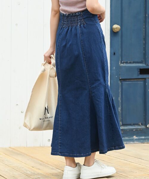 スカート デニム ストレッチデニムZIP前開きマーメイドスカート  