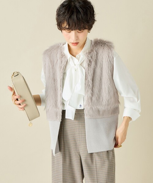 ノーリーズのジレ風ベスト NOLLEY'S（ノーリーズ） ベスト ジレ エコファー切り替えニットジレ