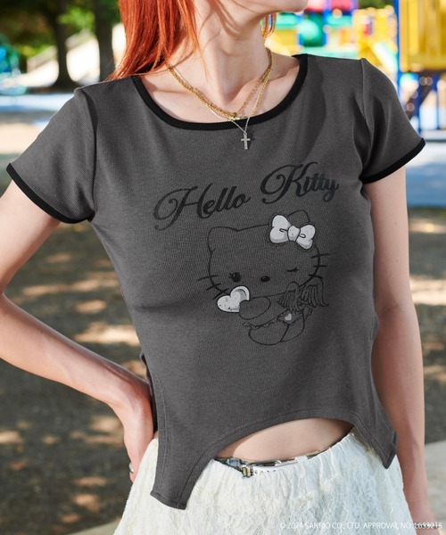 tシャツ 「HELLO KITTY」GINGHAM CHECK BABY Tシャツ レディース sanrio tシャツ 「サンリオ」ハローキティ/半袖Tシャツ