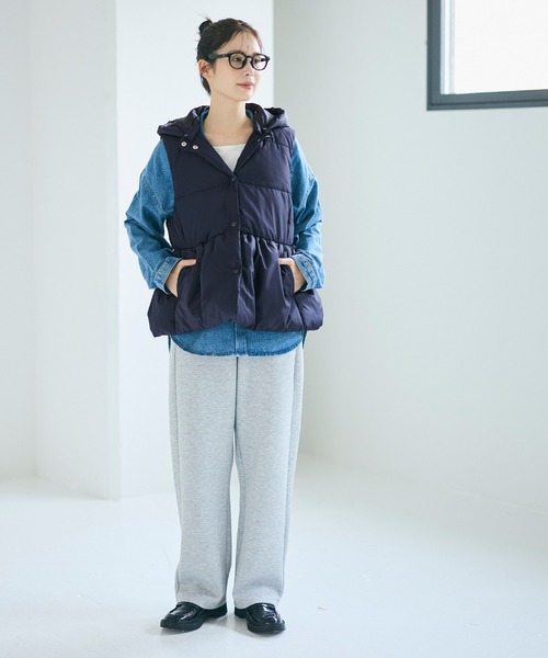 coca（コカ） コート アウター 中綿ペプラムベスト 取り外し可能フード